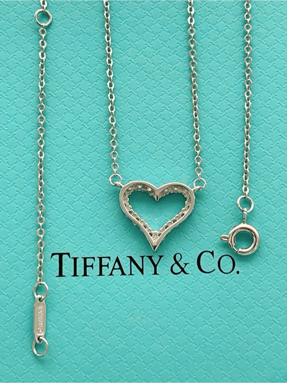 Tiffany & Co. Silver Open Heart Necklace - Turquoise Blue